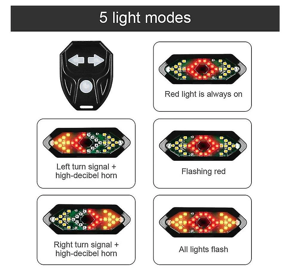 Unbranded Led Bike Tail Light, Usb Rechargeable Bike Turn Signal Lights 5 Modes De Lumière Bike Warning Light Avec Télécommande Sans Fil Facile à Utiliser Ipx4 Waterproo - Image 2