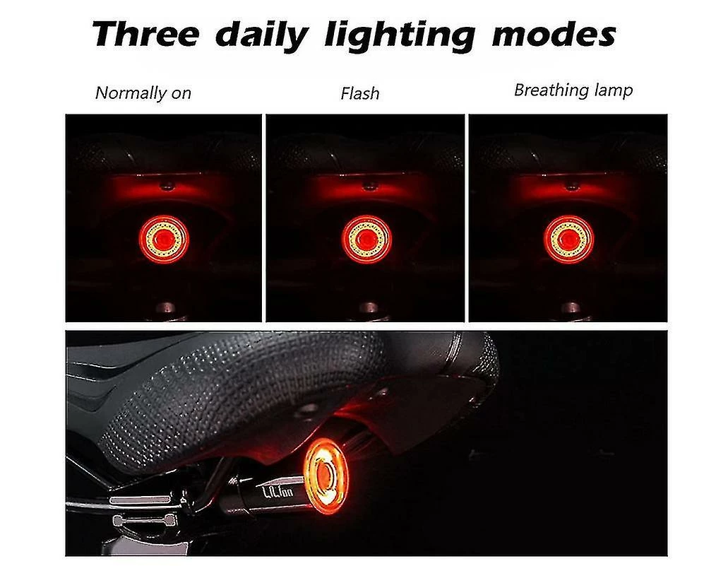 Mssugar Feu Arrière De Vélo, Smart Bike Tail Light Usb Rechargeable Bicycle Rear Light Rouge Led Avertissement De Sécurité Strobe Light Brake / Shock / Light Sensing Avec 3 Light - Image 2