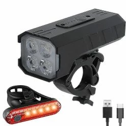 Mssugar Bike Light Set- 4 Led Usb Rechargeable Waterproof Cycle Light, 7 Mode Cycling Lightblack