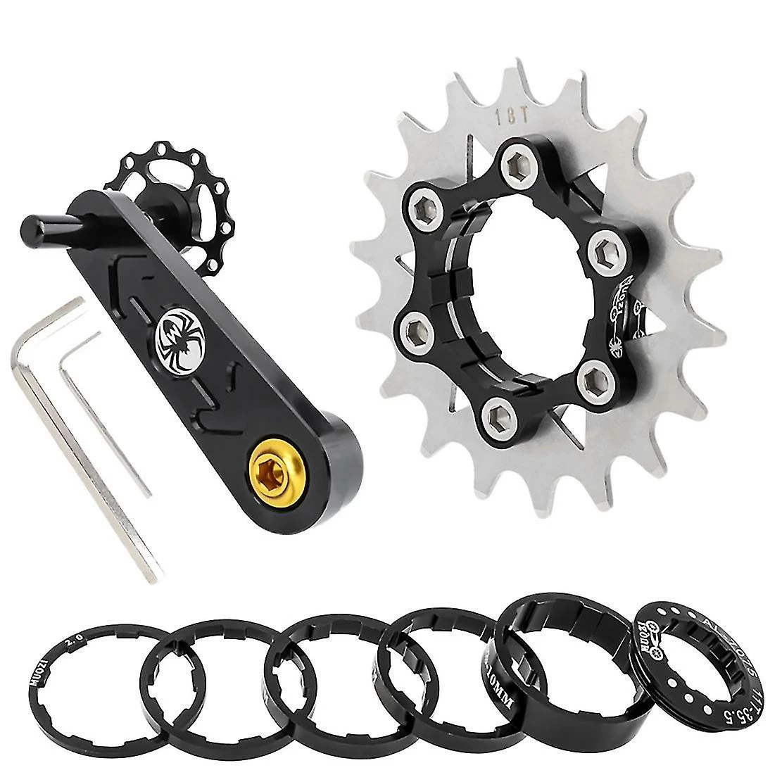 Unbranded Kit De Conversion De Vélo Compatable 18t Single Speed Cassette Cog And Chain Tensioner Bike Kits Noir