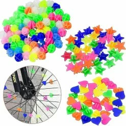 Unbranded 144pcs Bike Spokes Beads - Plastic Bicycle Spokes Wheel Decorations, Assortiment De Couleurs Spoke Clips, Round Beads, Heart And Star For Boys Girls Children