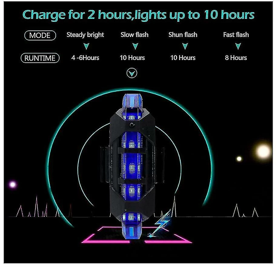 Unbranded Chronus Bike Feux Avant Et Arrière, USB Rechargeable, 4 Modes Dirt Bicycle Led Feu Arrière Clignotants Accessoires (noir) - Image 3