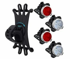 Unbranded 4 Pièces Usb Rechargeable Bicycle Light Front Back Bike Lights Set Avec 1 Pièce 360 Degrés Rotation Silicone Bicycle Phone Mount Bike Accessories Bike