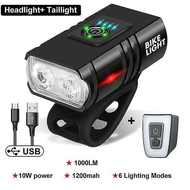 Unbranded T6 Led Bicycle Light Set 10w 1000lm Usb Rechargeable Power Display Bike Headlight Taillight Luz Bicicleta Accessoires De Vélo