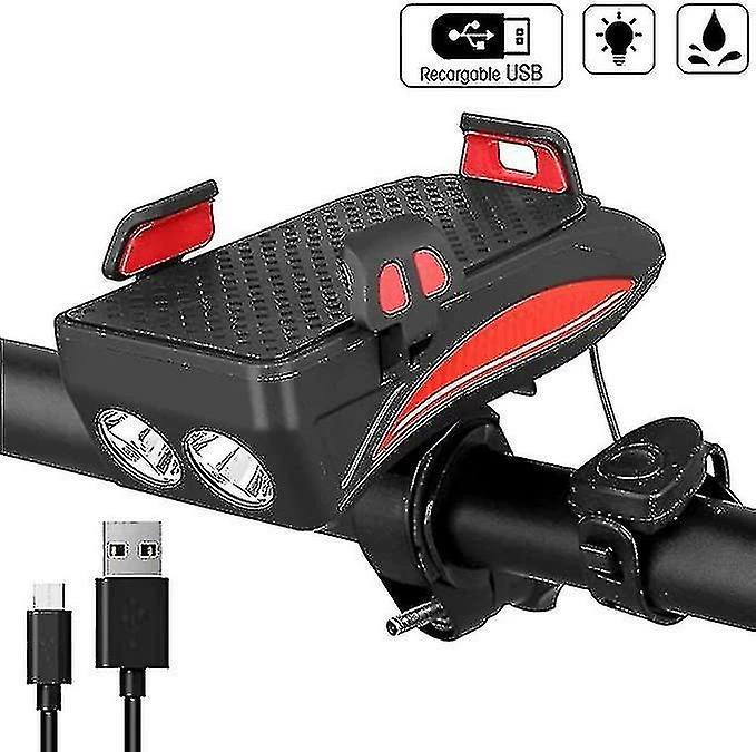 Luluzhu 4-en-1 Multi-fonctionnel Bicycle Front Led Light - Universal Bike Phone Mount Holder Puissant Phare De Vélo USB Rechargeable 4000m - Image 2