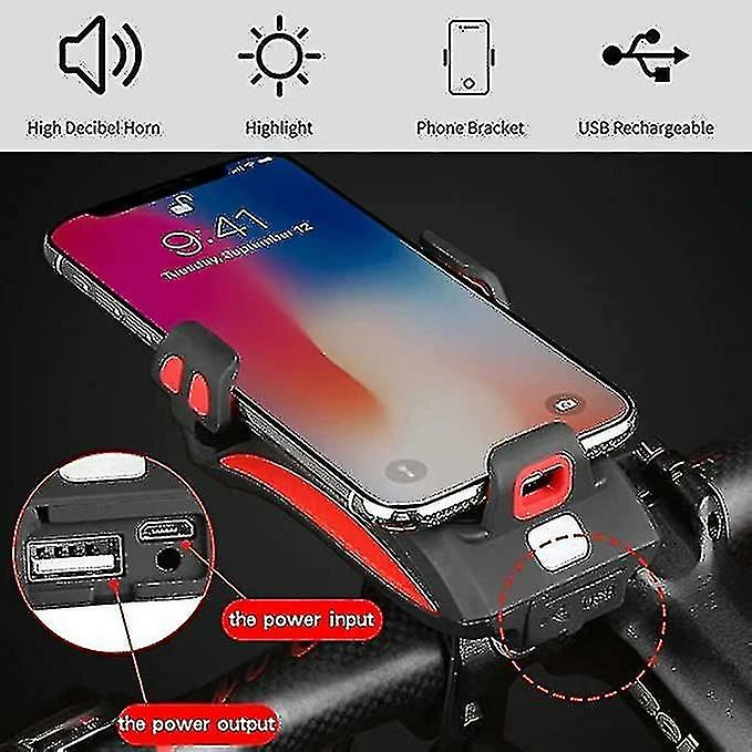 Luluzhu 4-en-1 Multi-fonctionnel Bicycle Front Led Light - Universal Bike Phone Mount Holder Puissant Phare De Vélo USB Rechargeable 4000m - Image 3